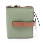 Loewe Bifold Wallet Anagram Compact Zip Green Brown Leather