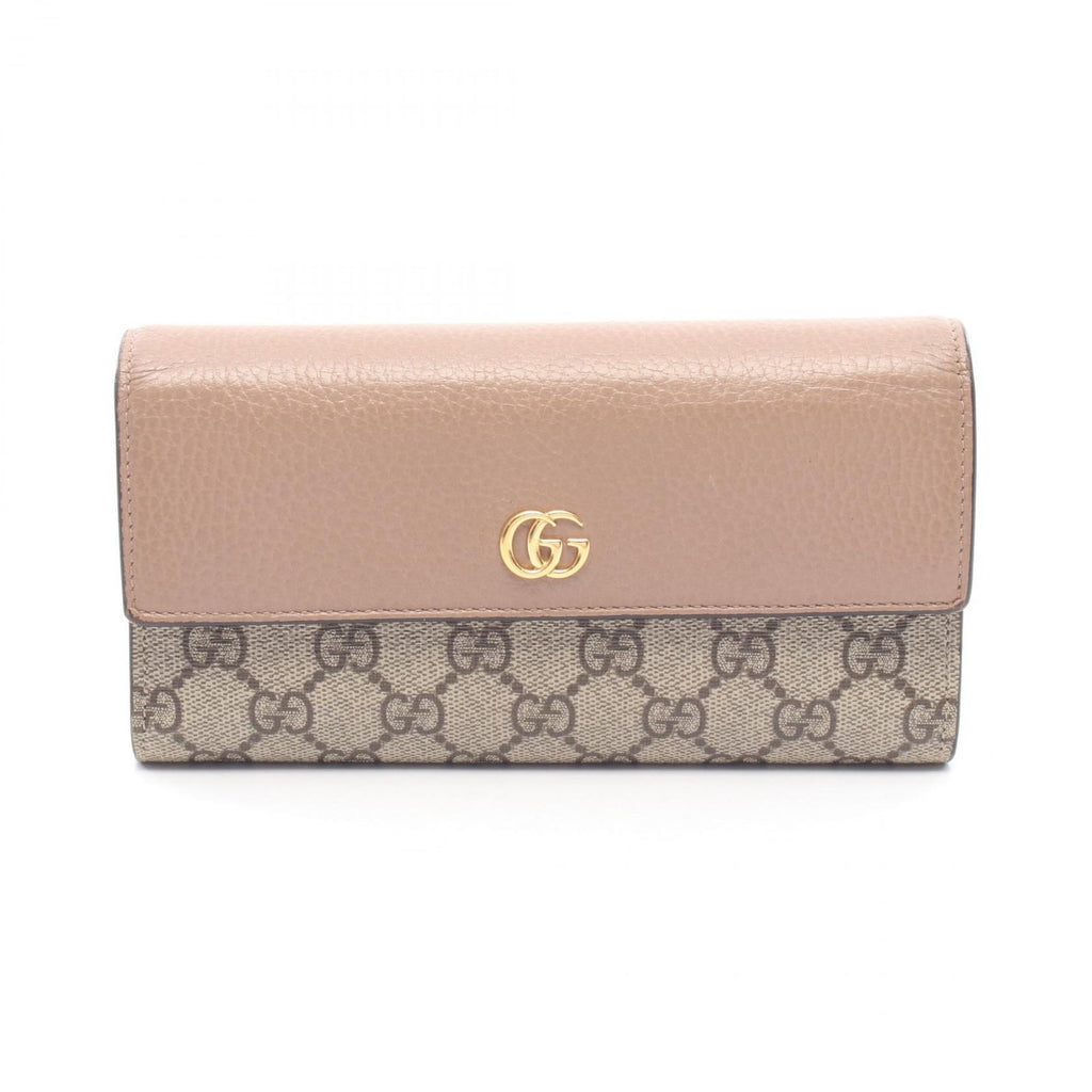 Gucci Bifold Wallet Petit Marmont Continental Pink Beige Leather GG