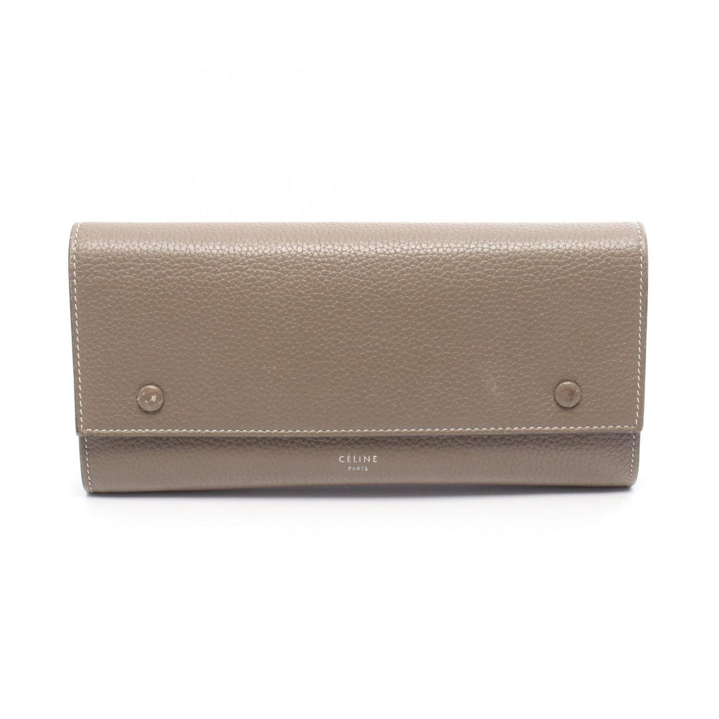 Celine Bifold Wallet Large Flap Multi Function Gray Yellow Leather