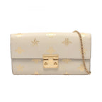 Gucci Bifold Wallet Padlock Bi Star White Leather Chain