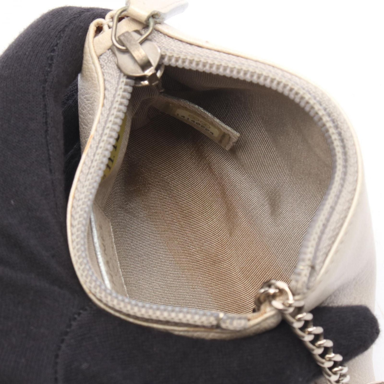 Chanel Coin Case CC Logo Key Ring Silver Leather Jacket Motif Key — view 3