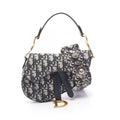 Dior Handbag Saddle Mini Oblique 2-Way Navy Canvas Leather Bag