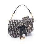 Dior Handbag Saddle Mini Oblique 2-Way Navy Canvas Leather Bag