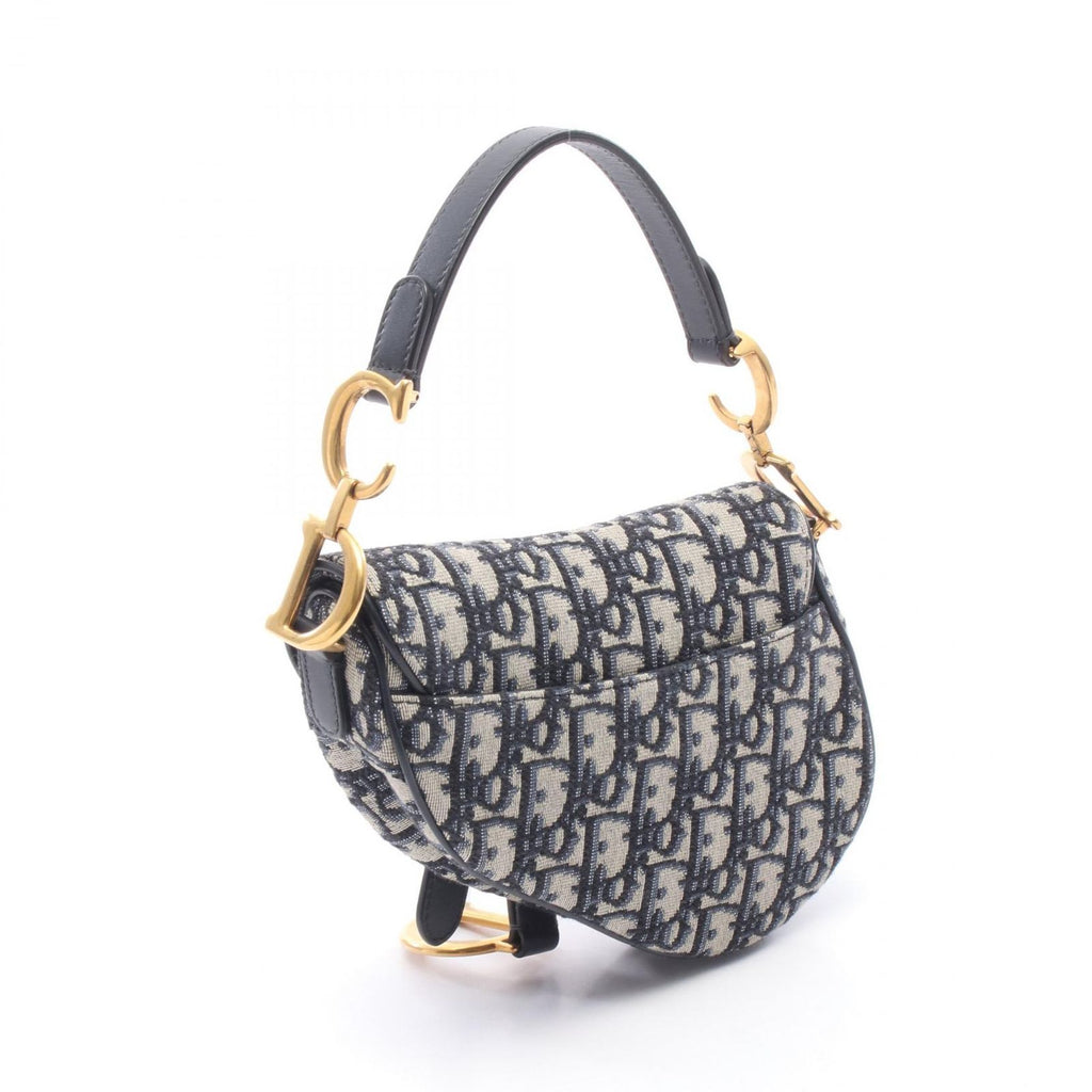 Dior Handbag Saddle Mini Oblique 2-Way Navy Canvas Leather Bag — view 2