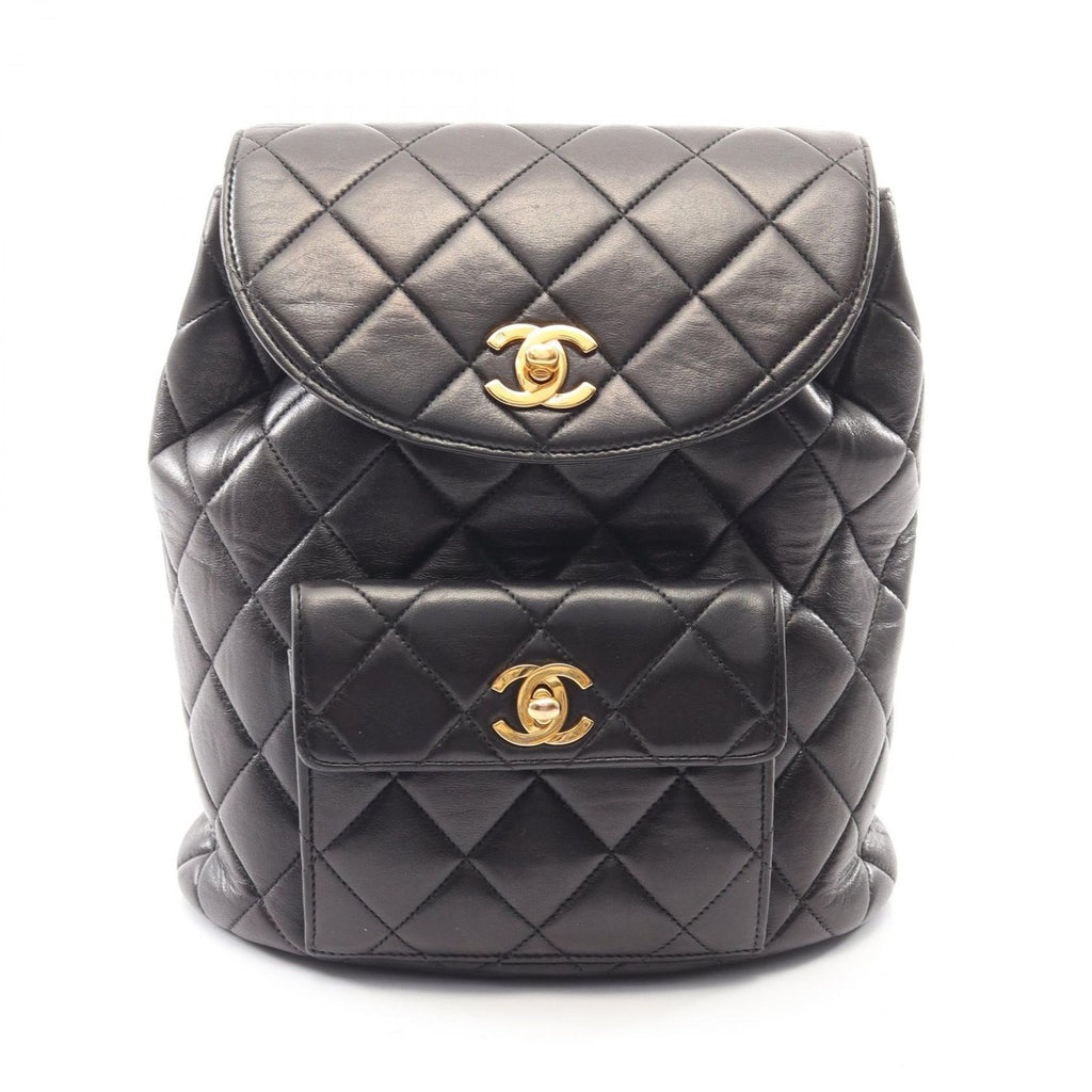 Chanel Backpack Quilted Black Lambskin Double Turnlock