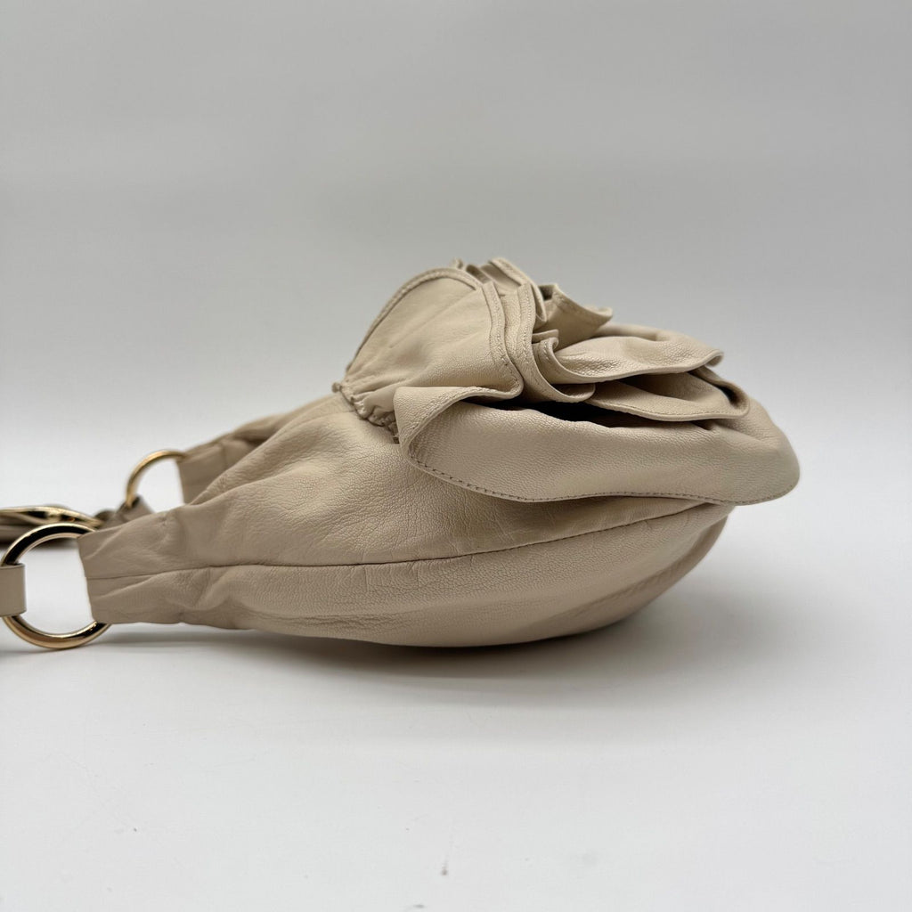Saint Laurent Shoulder Bag Rive Gauche Naja Beige Ruffle Leather — view 4