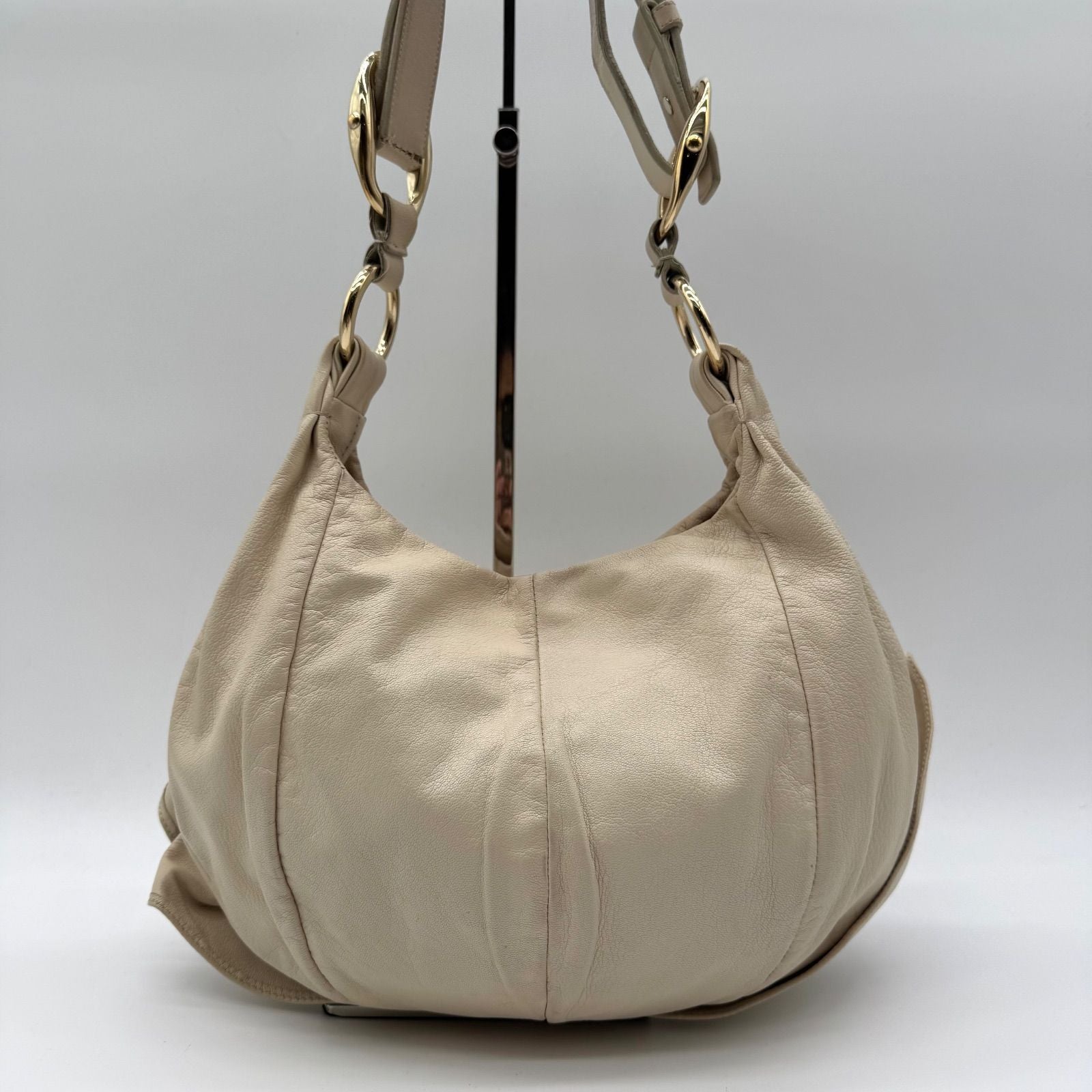 Saint Laurent Shoulder Bag Rive Gauche Naja Beige Ruffle Leather — view 2