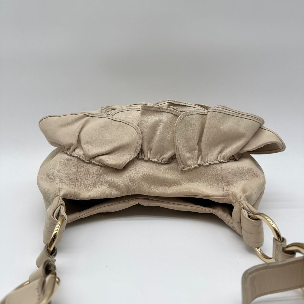 Saint Laurent Shoulder Bag Rive Gauche Naja Beige Ruffle Leather — view 5