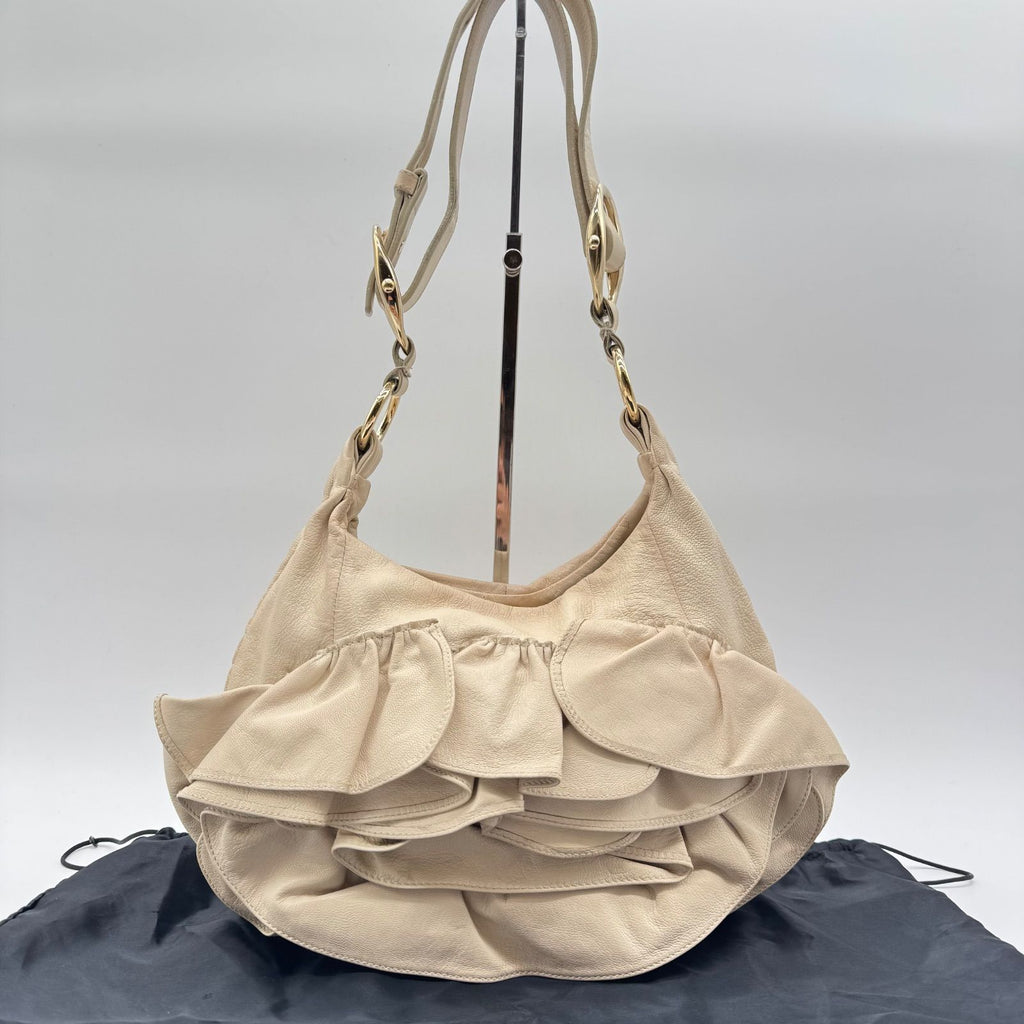 Saint Laurent Shoulder Bag Rive Gauche Naja Beige Ruffle Leather