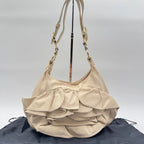 Saint Laurent Shoulder Bag Rive Gauche Naja Beige Ruffle Leather