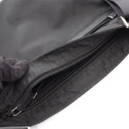 Prada Shoulder Bag Triangle Logo Black Nylon Saffiano Leather — view 8