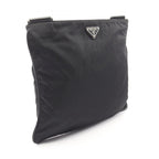 Prada Shoulder Bag Triangle Logo Black Nylon Saffiano Leather — view 2