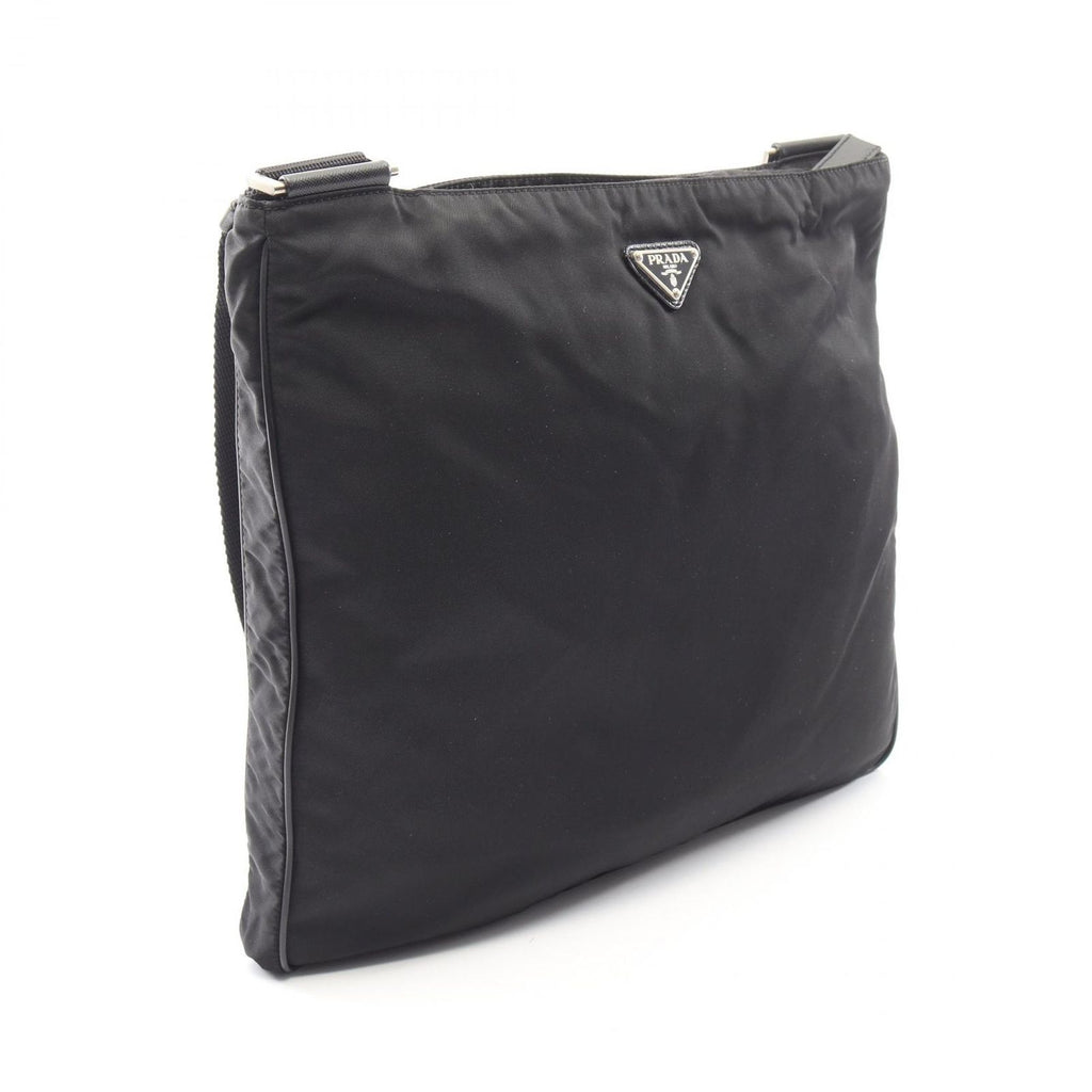 Prada Shoulder Bag Triangle Logo Black Nylon Saffiano Leather — view 2