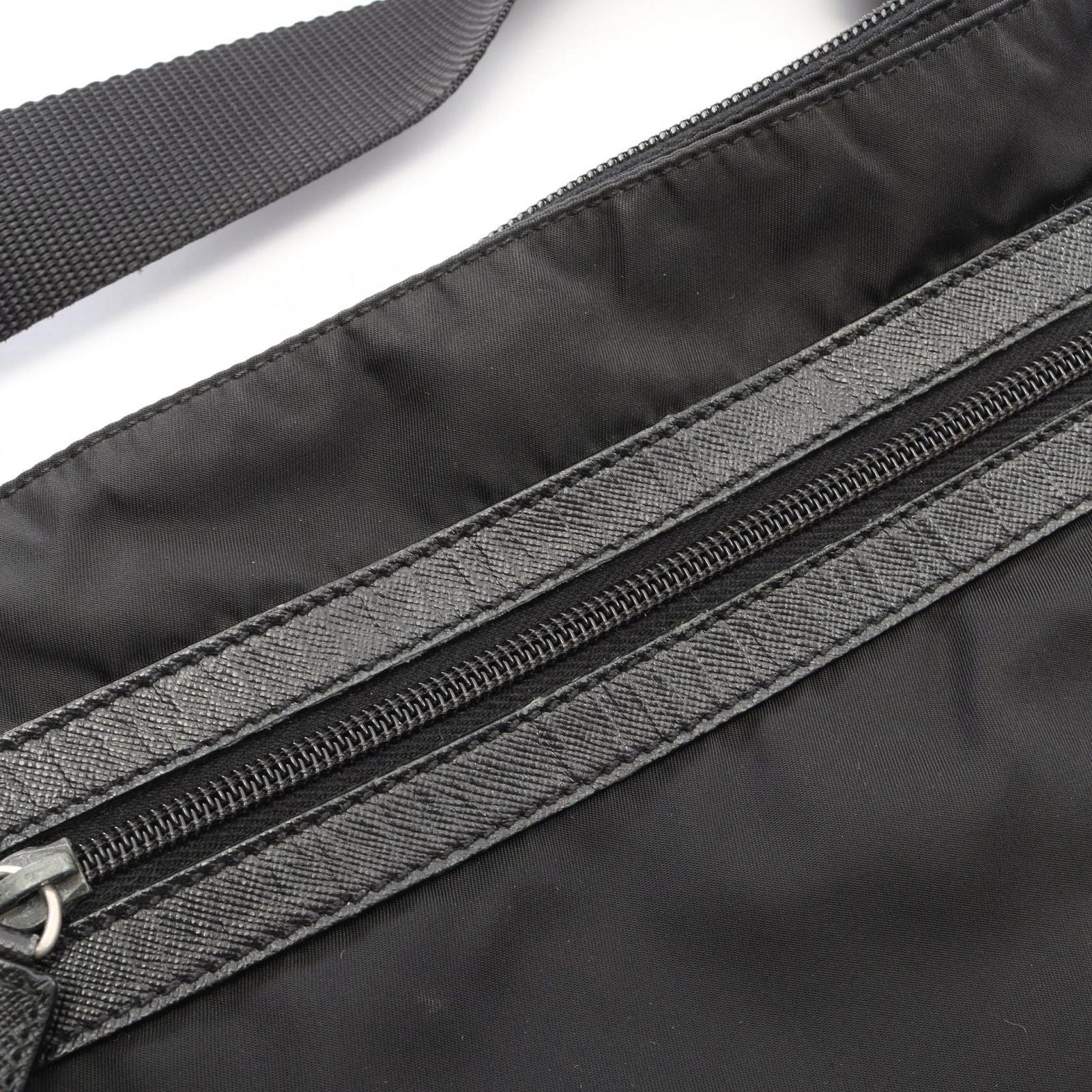 Prada Shoulder Bag Triangle Logo Black Nylon Saffiano Leather — view 5