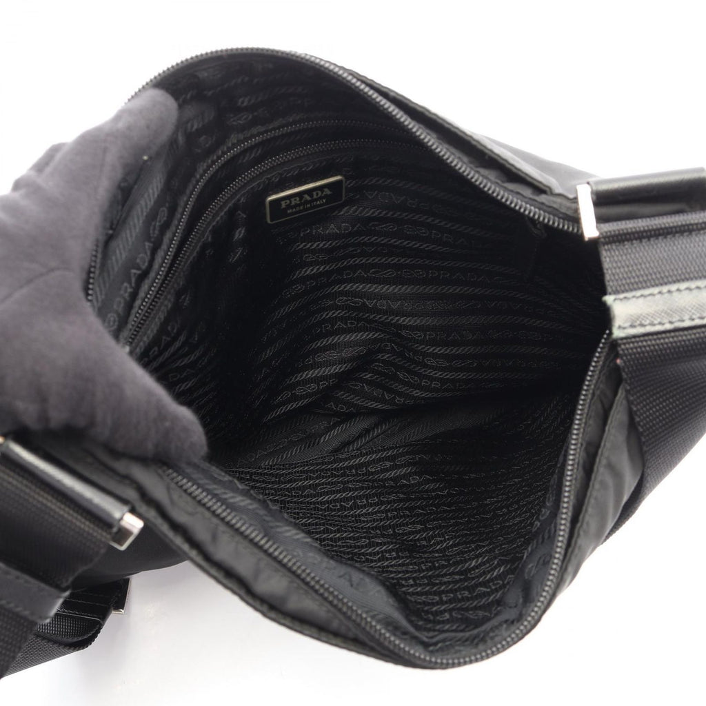 Prada Shoulder Bag Triangle Logo Black Nylon Saffiano Leather — view 3