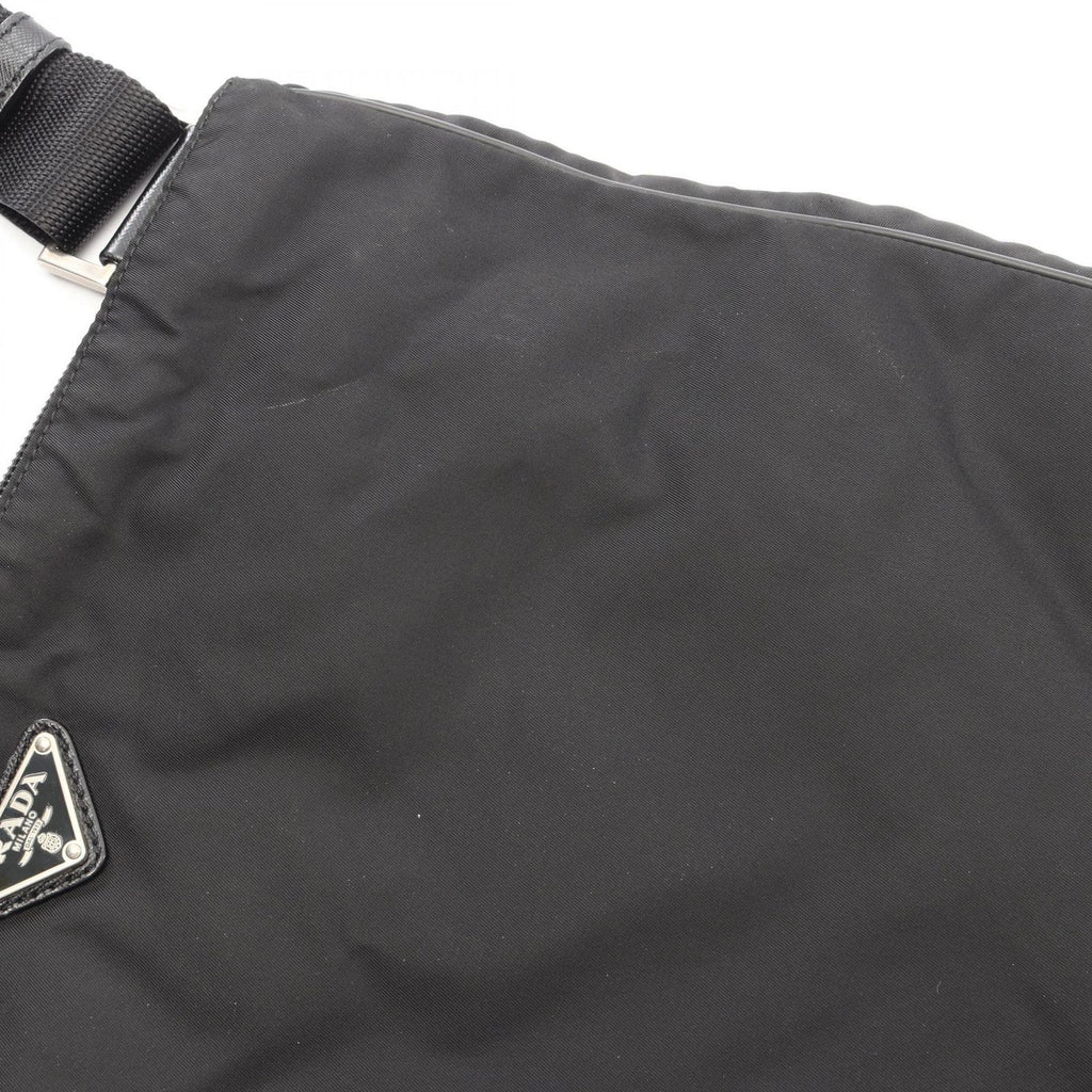 Prada Shoulder Bag Triangle Logo Black Nylon Saffiano Leather — view 8