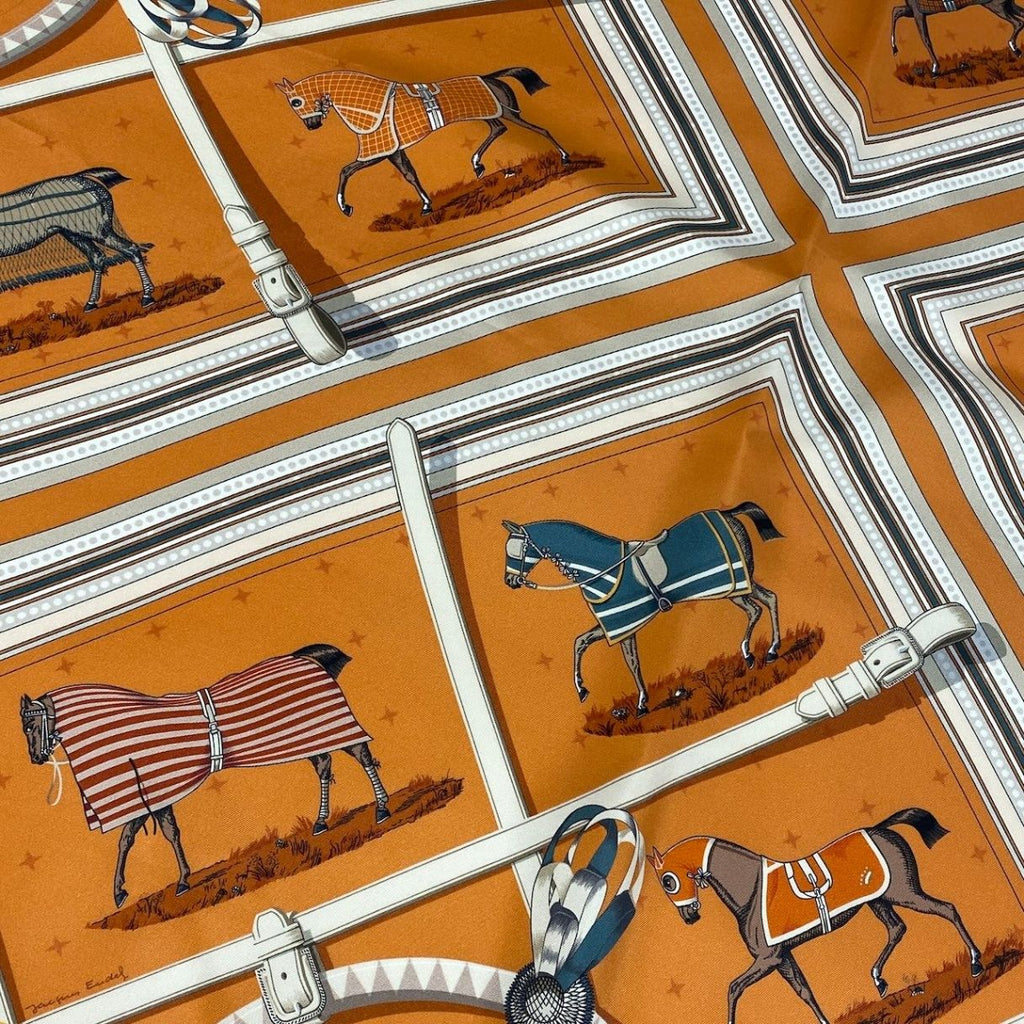 Hermes E8 Carre 90 Double Face Horsewear Orange Silk Scarf — view 4