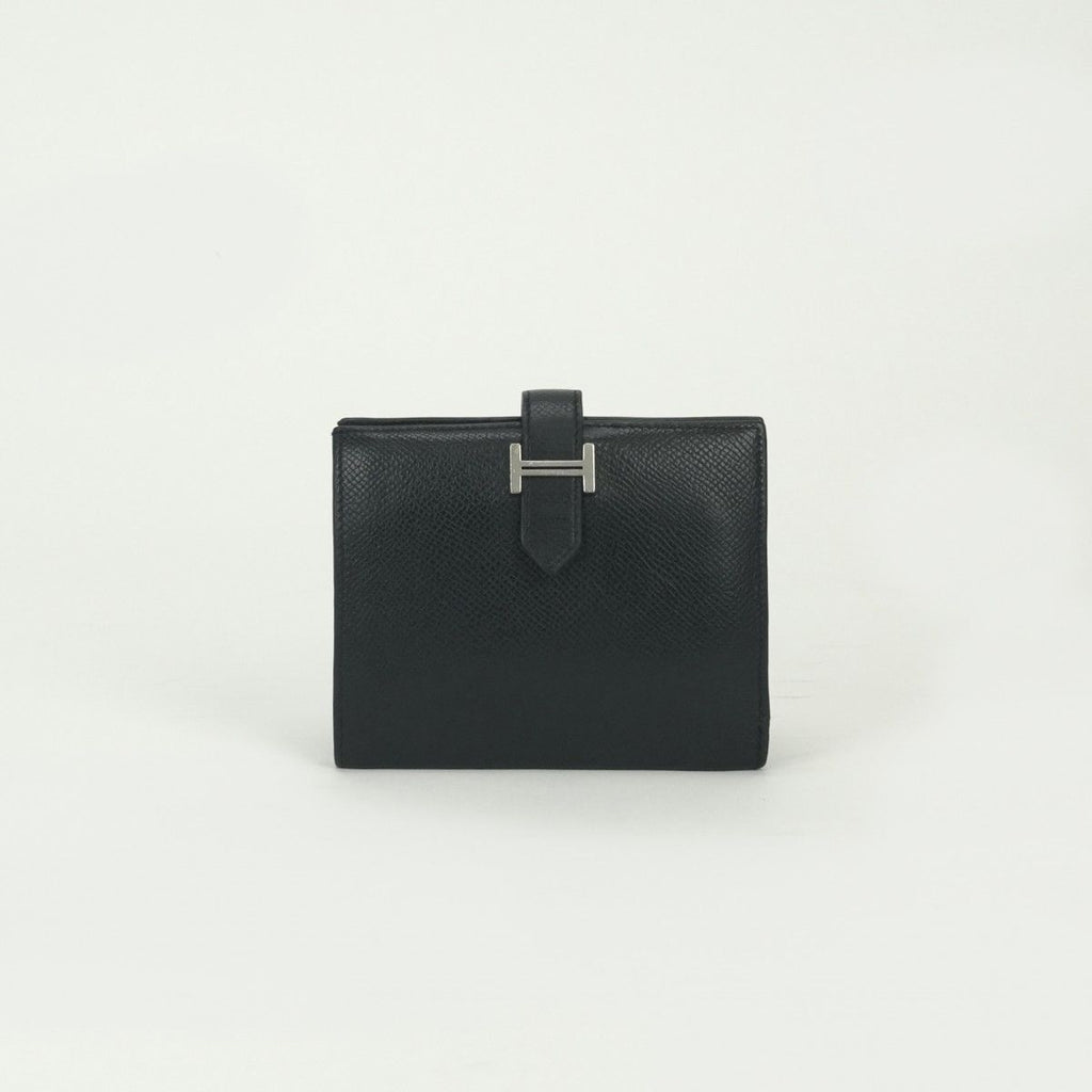 Hermes Bearn Compact Wallet Bifold Mini Epsom Noir Black Silver Veau
