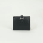 Hermes Bearn Compact Wallet Bifold Mini Epsom Noir Black Silver Veau
