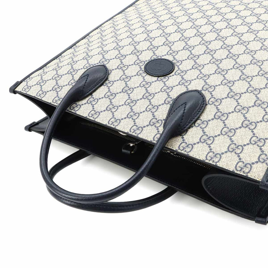 Gucci Interlocking 2-Way Tote Shoulder Bag GG Supreme Leather Navy Beige — view 6
