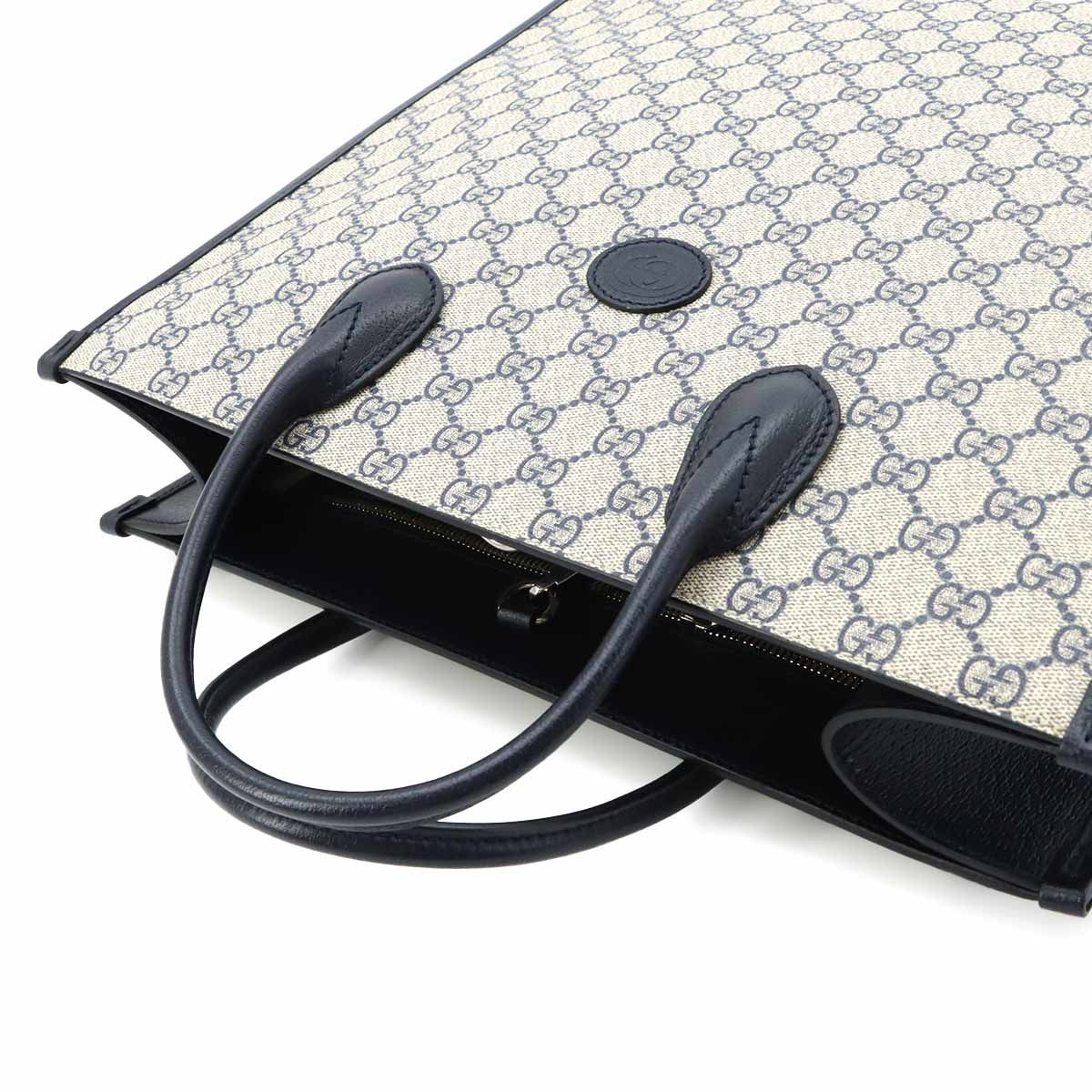Gucci Interlocking 2-Way Tote Shoulder Bag GG Supreme Leather Navy Beige — view 6