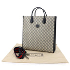 Gucci Interlocking 2-Way Tote Shoulder Bag GG Supreme Leather Navy Beige — view 2