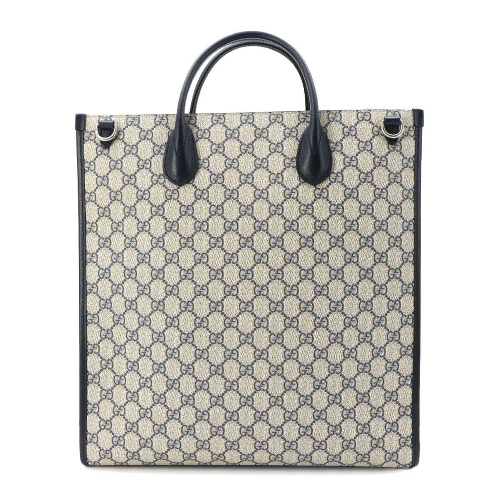 Gucci Interlocking 2-Way Tote Shoulder Bag GG Supreme Leather Navy Beige — view 3