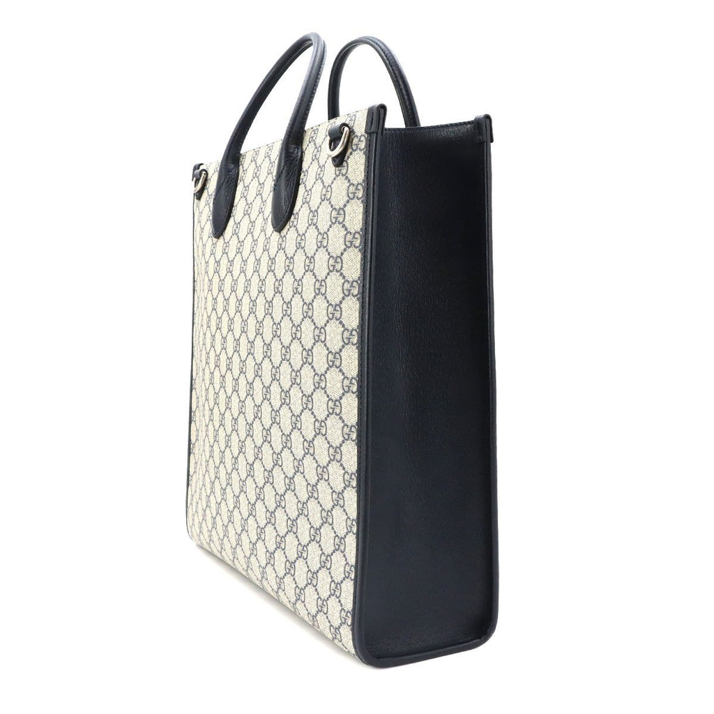 Gucci Interlocking 2-Way Tote Shoulder Bag GG Supreme Leather Navy Beige — view 4