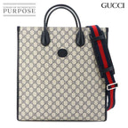 Gucci Interlocking 2-Way Tote Shoulder Bag GG Supreme Leather Navy Beige