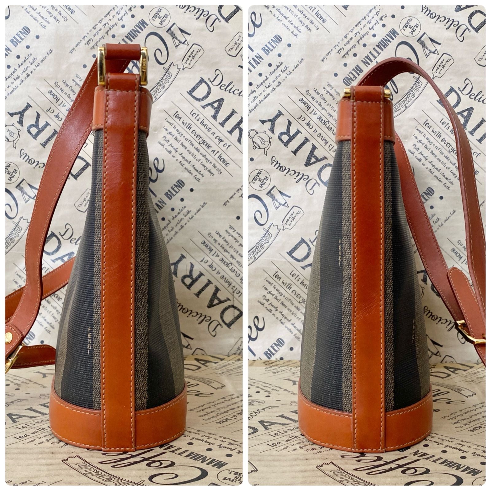 Fendi Shoulder Bag Pecan Pattern Stripe Crossbody Travel — view 5