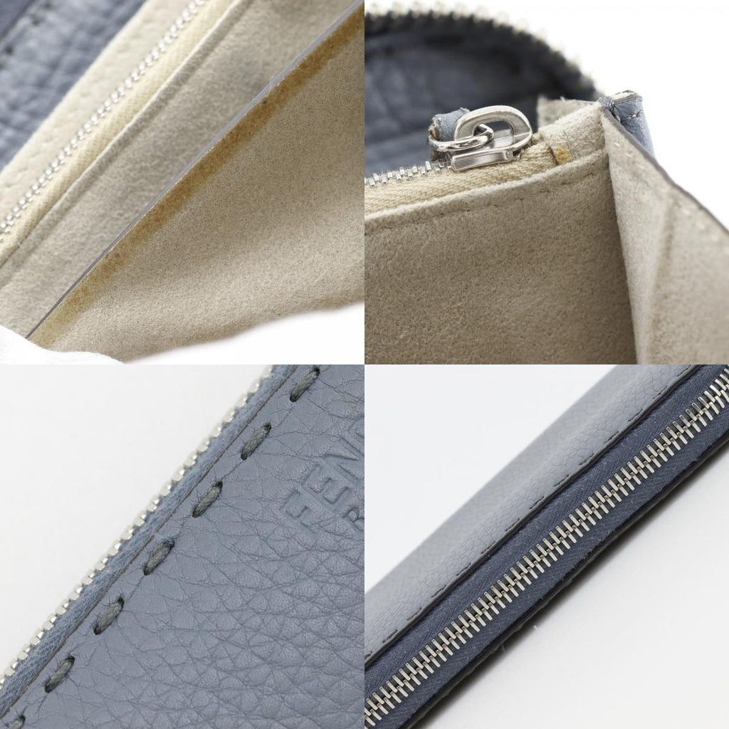 Fendi Zip Around Selleria Leather Light Blue Wallet — view 9