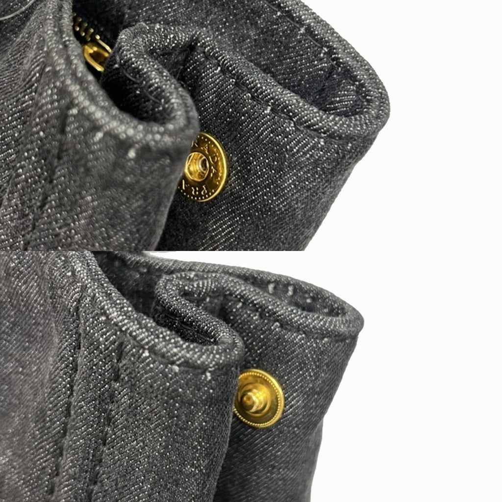Prada Canapa Denim Tote Shoulder Bag Black Canvas — view 9