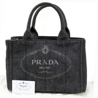 Prada Canapa Denim Tote Shoulder Bag Black Canvas
