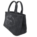 Prada Canapa Denim Tote Shoulder Bag Black Canvas — view 2