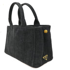 Prada Canapa Denim Tote Shoulder Bag Black Canvas — view 4