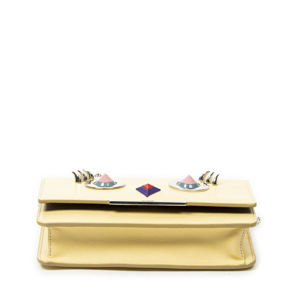 Fendi Monster Star Eyes Studded Chain Wallet Yellow Calfskin Leather — view 6