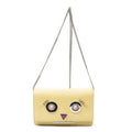 Fendi Monster Star Eyes Studded Chain Wallet Yellow Calfskin Leather