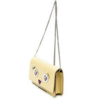 Fendi Monster Star Eyes Studded Chain Wallet Yellow Calfskin Leather — view 2