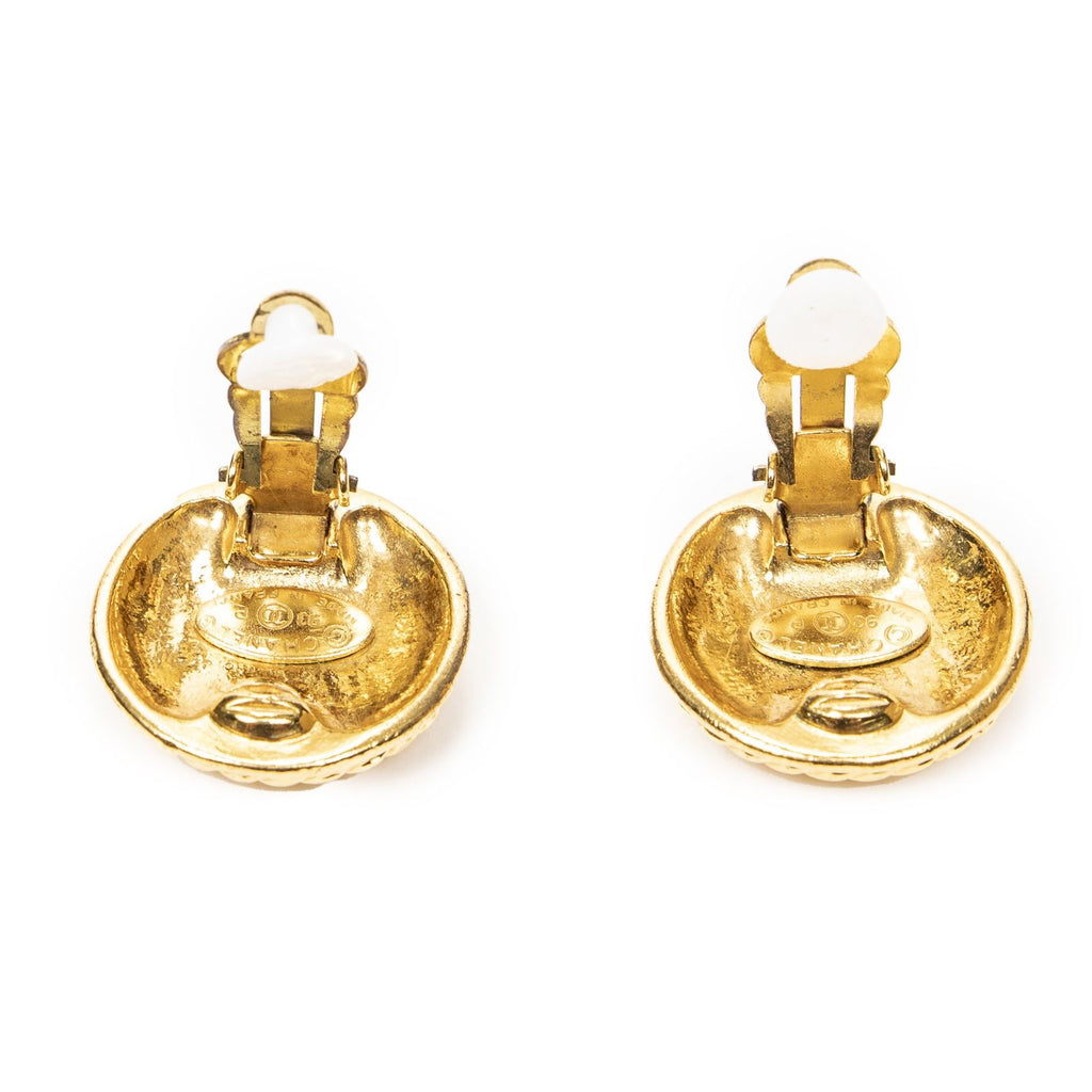 Chanel CC Logo Round Clip Type Earrings Gold Plated — view 3