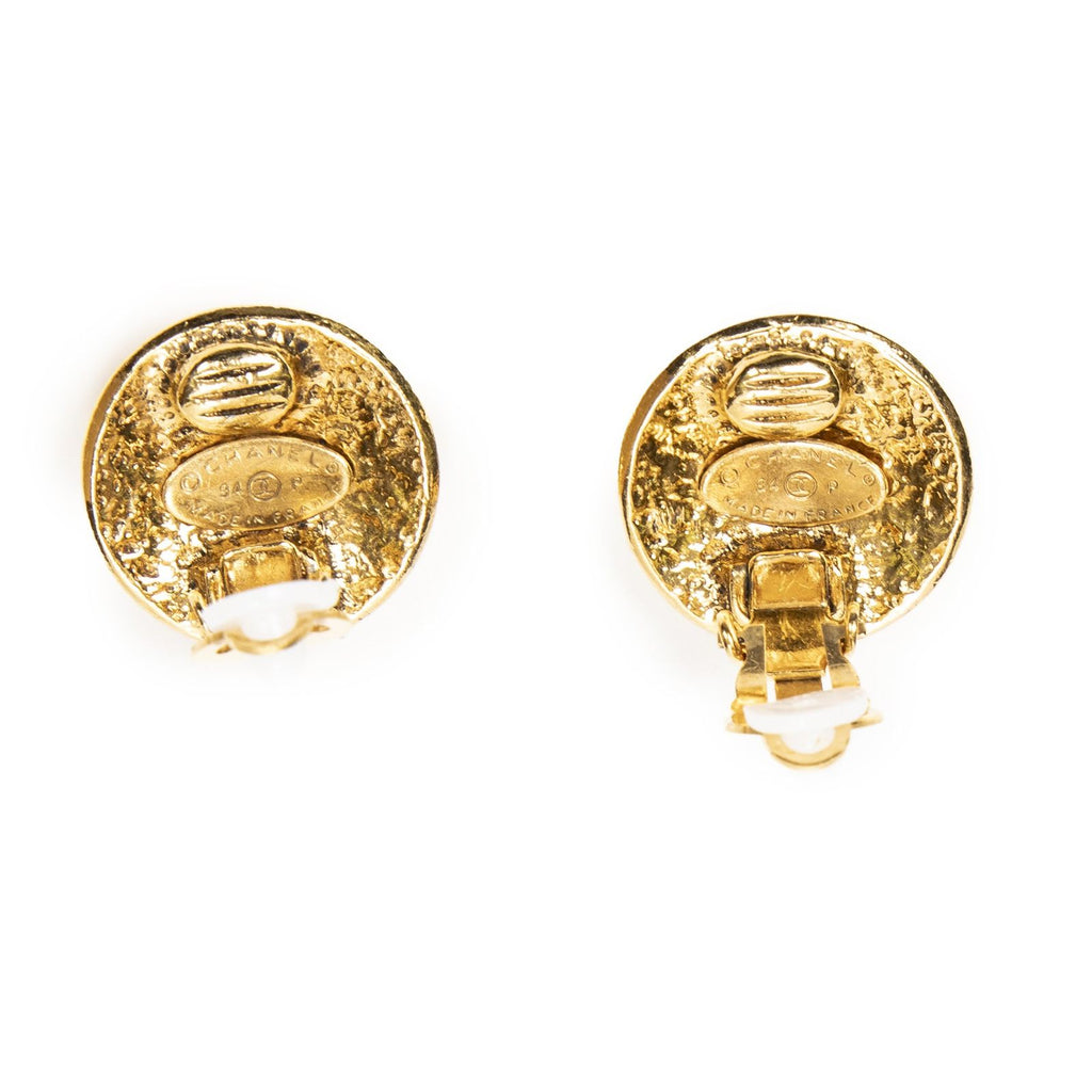 Chanel CC Logo Round Clip Type Earrings Gold Plated — view 3
