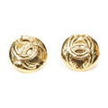 Chanel CC Logo Round Clip Type Earrings Gold Plated