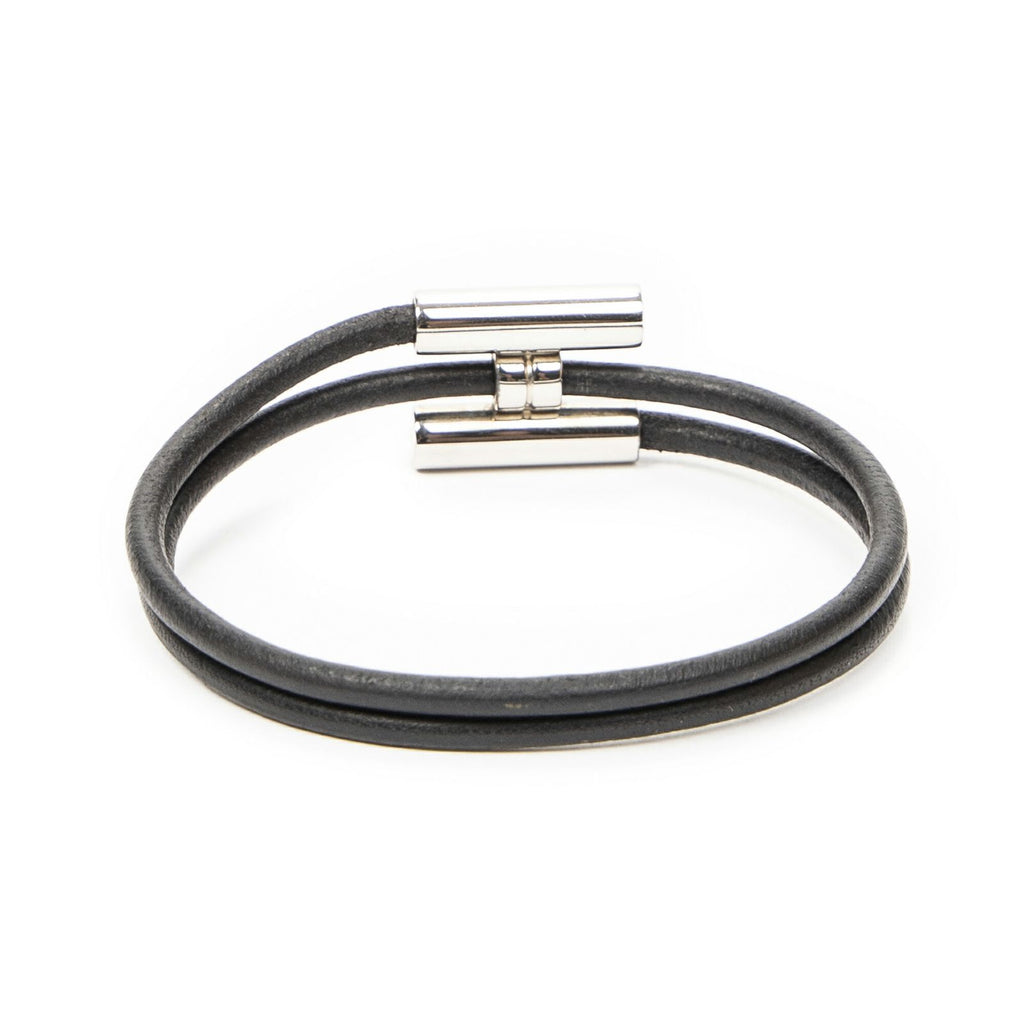 Hermes Tournis Tresse Bracelet Black Calfskin Leather — view 2