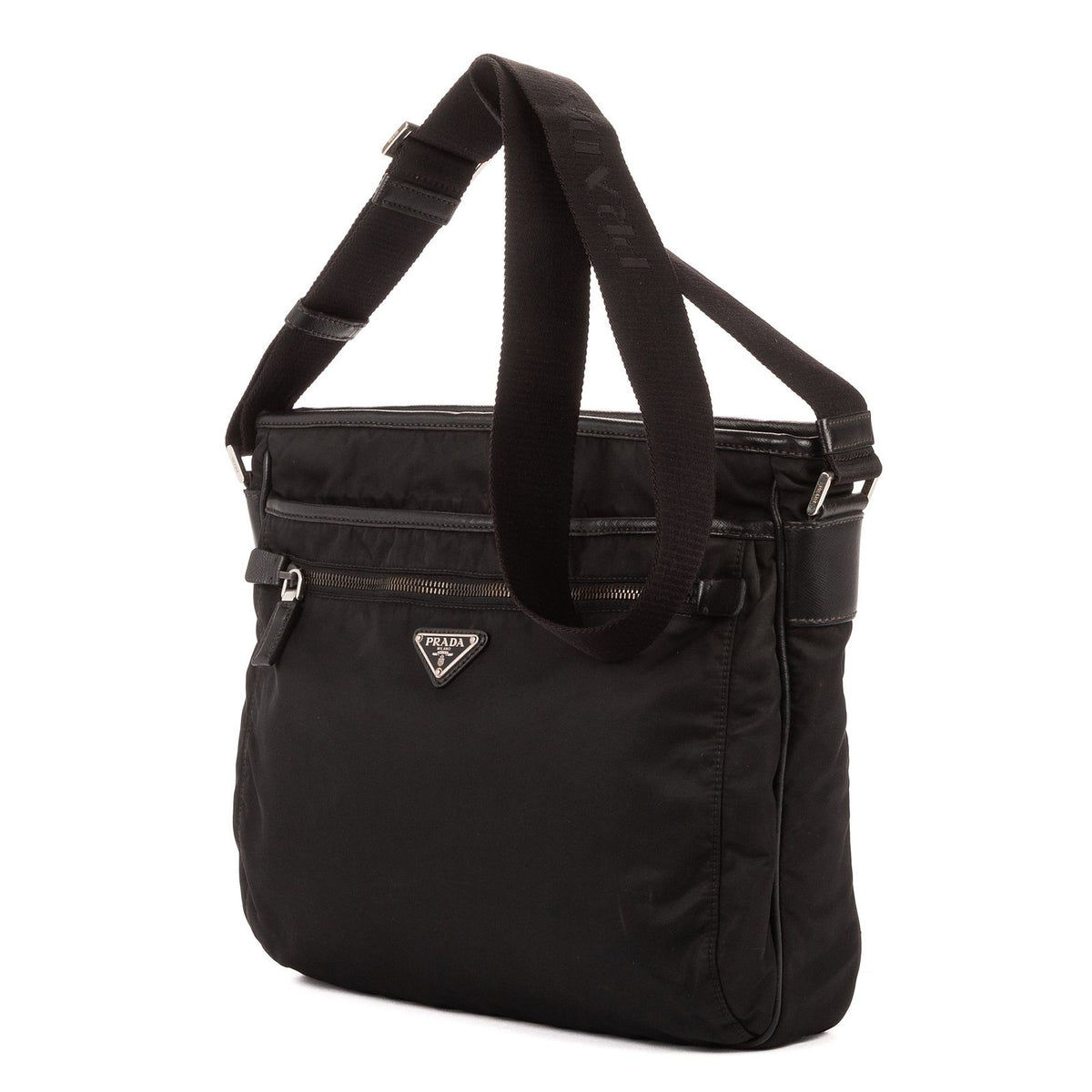 Prada Messenger Nylon Fabric a with Black Saffiano Leather — view 2
