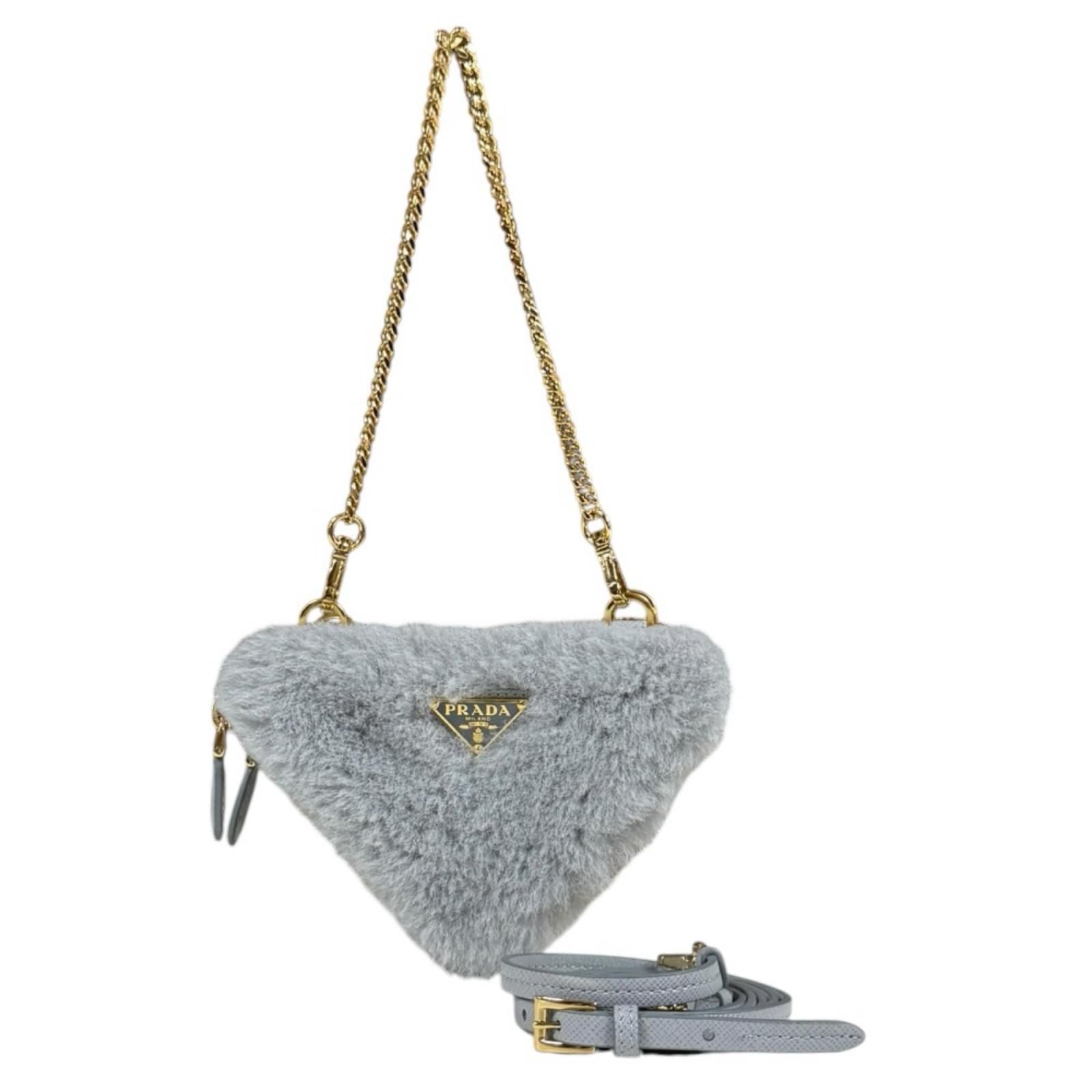 Prada Triangle Mini Pouch Saffiano Shoulder Bag Leather Gray