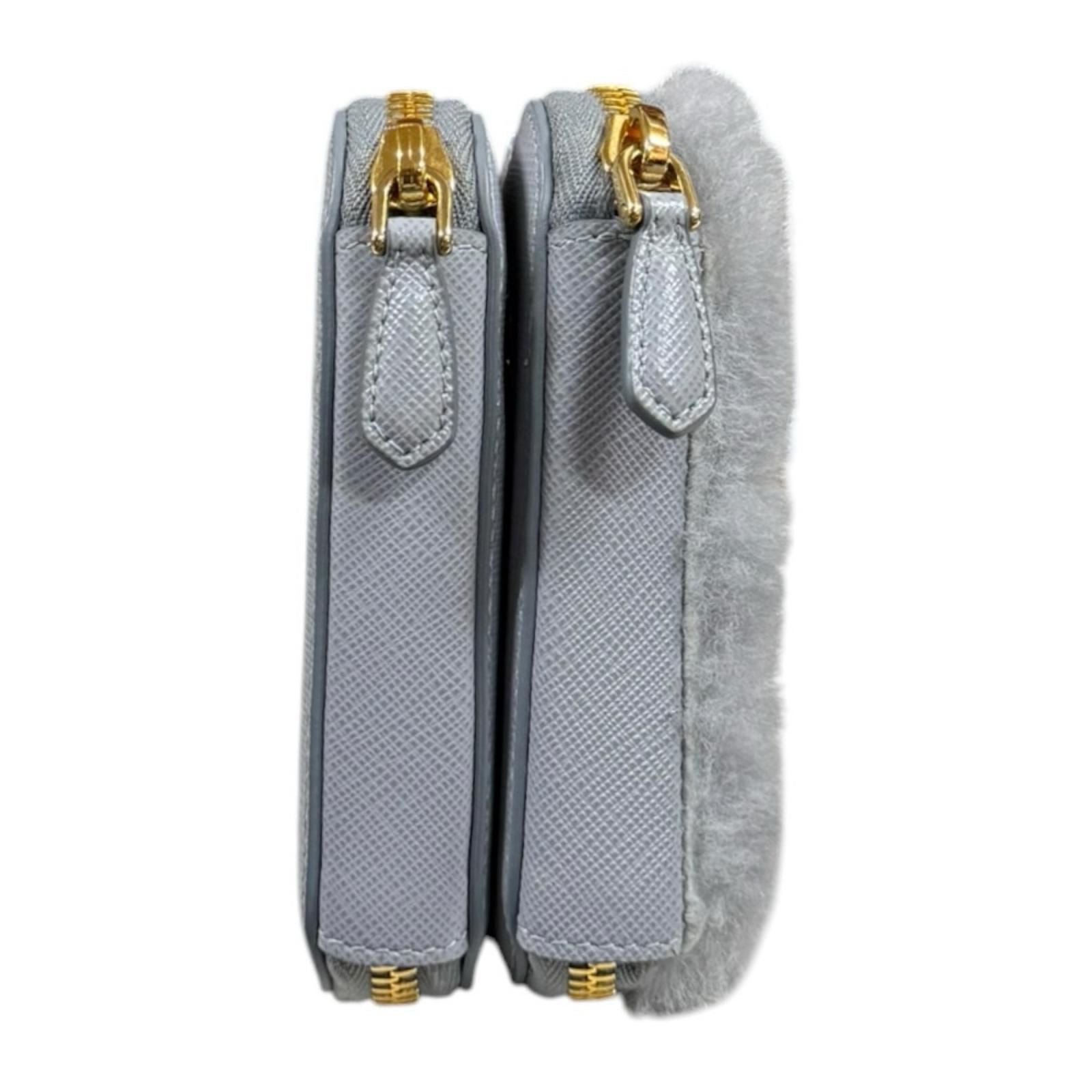 Prada Triangle Mini Pouch Saffiano Shoulder Bag Leather Gray — view 5
