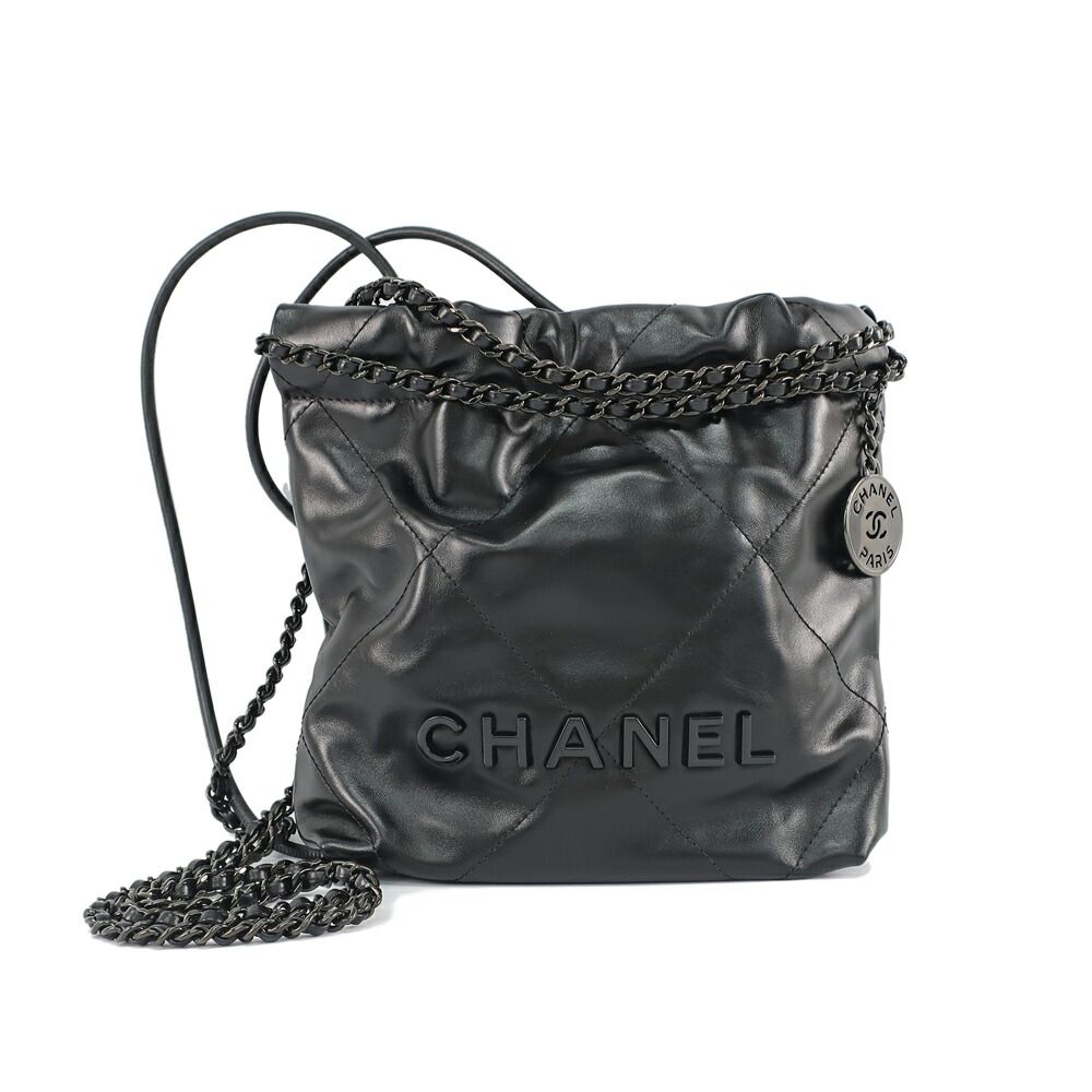 Chanel Ten 22 Mini 2-Way Chain Shoulder Bag Gray Black