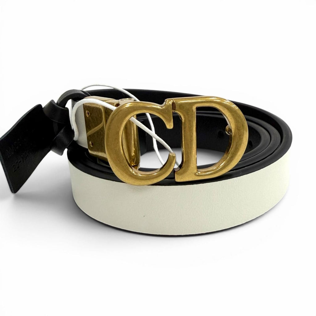 Dior Reversible CD Logo Buckle Leather Belt Black White Gold 85 — view 2
