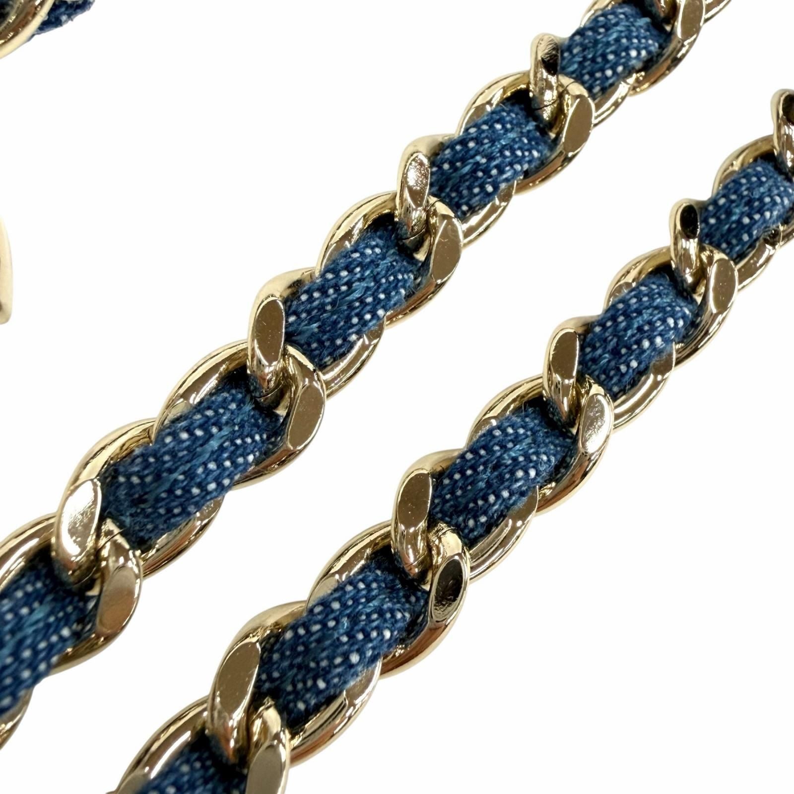 Chanel CC Logo Double Chain Necklace Blue Gold — view 5