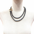 Chanel CC Logo Double Chain Necklace Blue Gold — view 3
