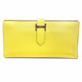 Hermes Bearn Souffle Verso Veau Epsom Lime Terbatue Bicolor Silver Wallet